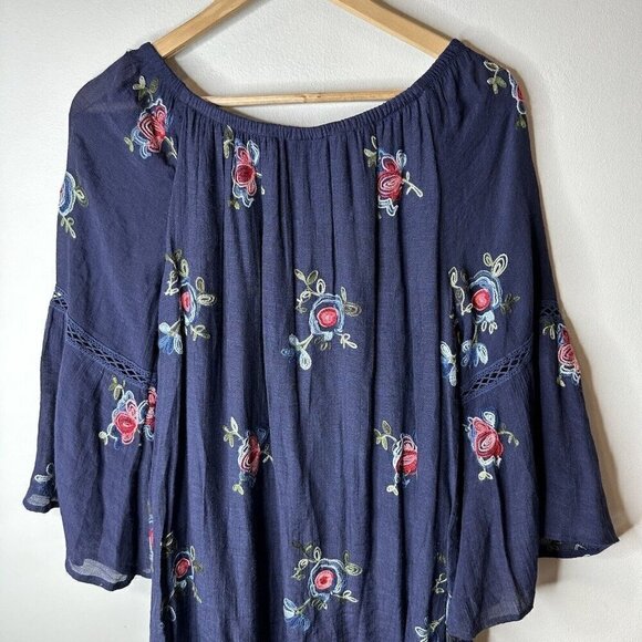 Anthropologie Fig & Flower Dress Womens Blue‎ Floral Embroidered Lined Boho Sz M - Picture 8 of 10